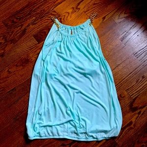 Mint colored tank top with gold metal straps